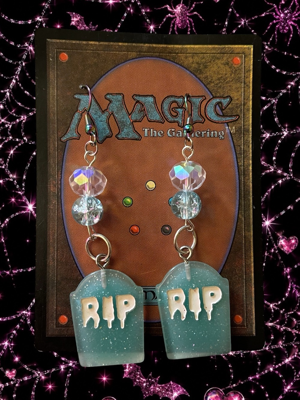 Handmade Teal 'RIP' Tombstone Dangle Earrings - Women Jewelry